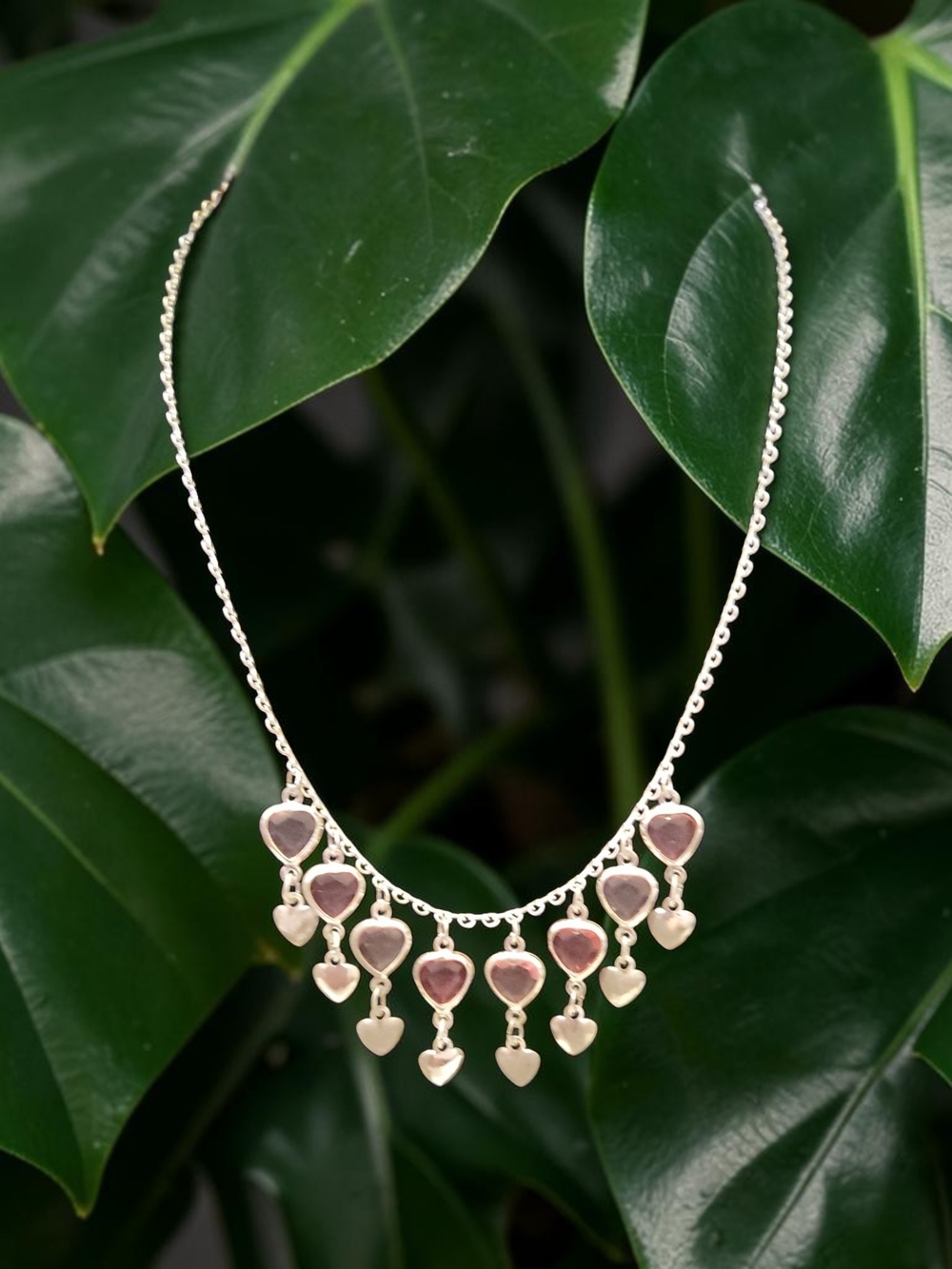 10 / $10 Silver Heart Charm Necklace with Pink Gem Accents